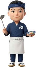 お玉と小皿を持つ料理人