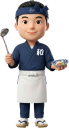 お玉と小皿を持つ料理人