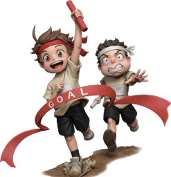 徒競走でゴールした小学生