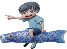 鯉のぼりにまたがってはしゃぐ男児