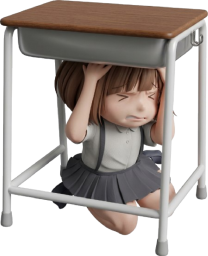 机の下に隠れる少女