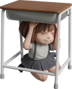机の下に隠れる少女