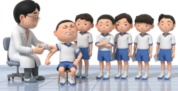予防接種をする小学生