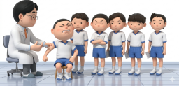 予防接種をする小学生