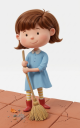 ホウキで掃除する女の子