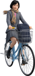自転車で通学する女子学生