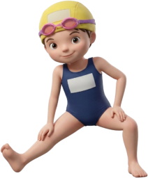 水泳の準備運動をする女子児童