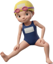 水泳の準備運動をする女子児童