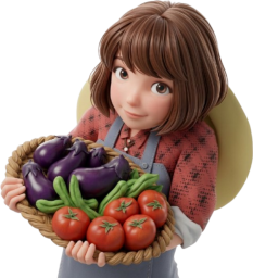 夏野菜を収穫した農業女子