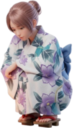 しゃがむ浴衣の女性