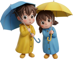 傘をさす子供たち