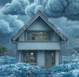 豪雨で浸水した家