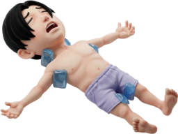 熱中症で体を冷やす少年