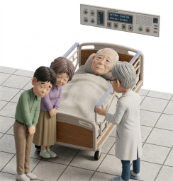 病室で医者にお礼を言う家族