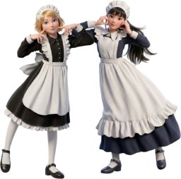 ポーズをとる二人のメイド服女性