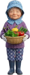 収穫した野菜を持つ農家の女性
