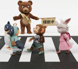 横断歩道を渡る動物たち
