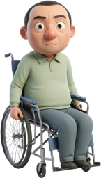 車椅子のギョロ目の男性