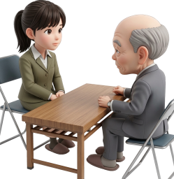 面接受ける女生と面接官