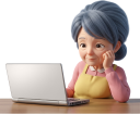 パソコン操作する年配の女性
