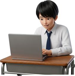 ノートパソコンを操作する男子高校生