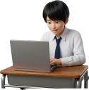 ノートパソコンを操作する男子高校生