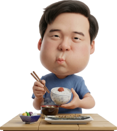 さんま定食を食べる肥満の男性