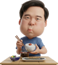 さんま定食を食べる肥満の男性