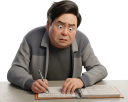 勉強する肥満の男性