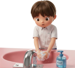 手を洗う小学生男児