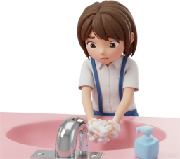 手を洗う小学生女児