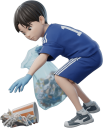 ゴミ拾いをする男性日本人サポーター