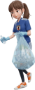 ゴミ拾いをする女性日本人サポーター