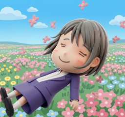 お花畑でホンワカした女性
