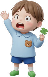 四葉のクローバーを持った幼稚園児