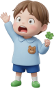 四葉のクローバーを持った幼稚園児