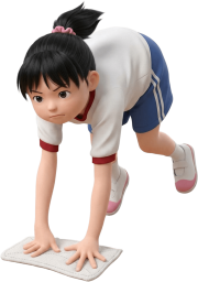 雑巾がけをする女子児童