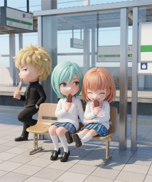 駅でアイスを食べる学生