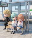 駅でアイスを食べる学生