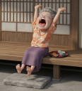 縁側で大あくびをするお婆ちゃん