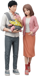 赤ちゃんを抱っこする若夫婦
