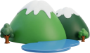 冠雪した山と湖
